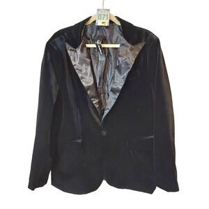 Lars Amadeus Velvet Blazer Mens XL Black Single Button Notch Lapel Formal Jacket
